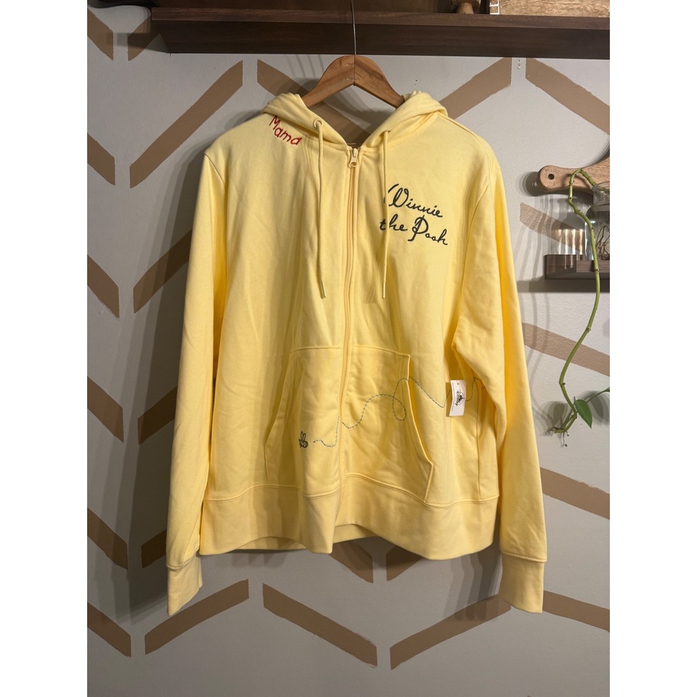Disney Winnie the Pooh Hoodie Womens XL Yellow Mama Zip Up 3D Ears NWT‎